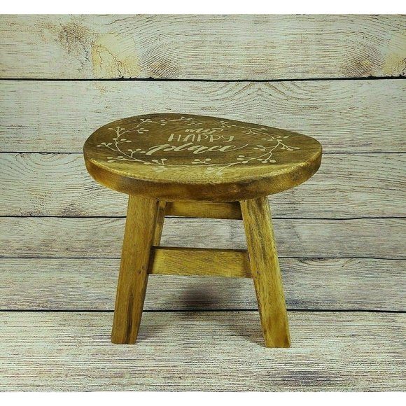 Wooden 10" Tall Round Table My Happy Place Ornate 4 legs Stand Décor Mother Gift - Picture 6 of 11